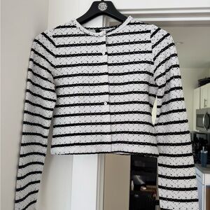 Striped Black and White Button-Up Sweater